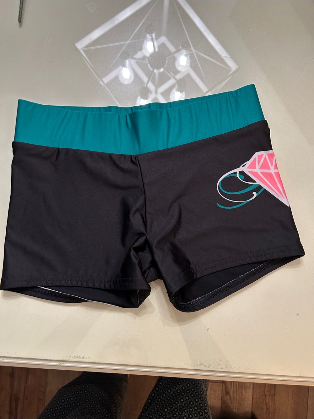 Kids Teal Waistband Black Athletic Bike Shorts with Pink Accent